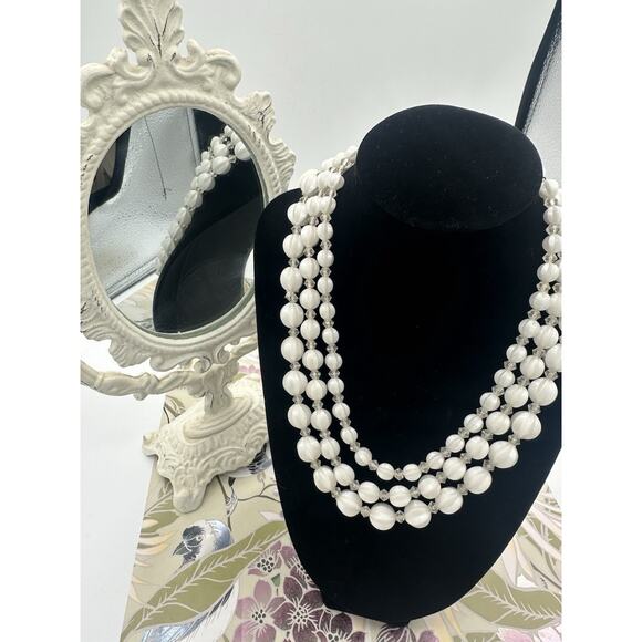 Unbranded Jewelry - Vintage Retro Multi Strand necklace White Faceted Beads Jewelry Beauty Germany